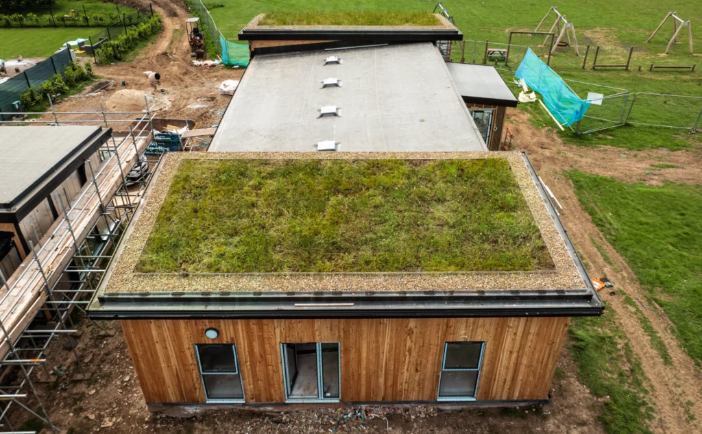 Sustainable green roofing system on a UK building